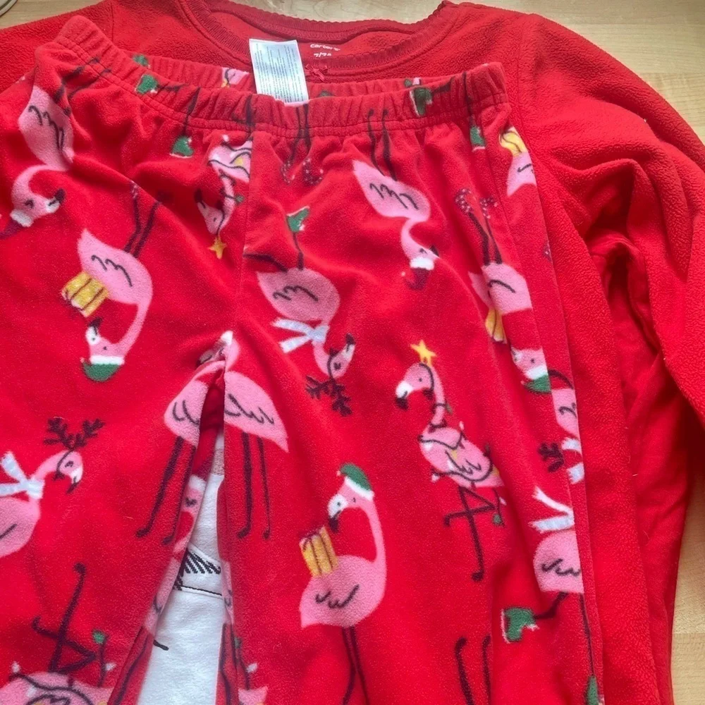 Christmas pajama set size 7 like new carters cat and Jack fleece pants and top